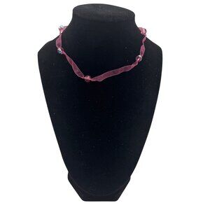 Girls Pink Ribbon Crystal Bead Necklace 14 Inches Lightweight